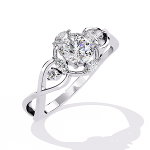 Anillo Clásico de Diamantes con Corte Marquesa para Mujer, con Piedras Laterales Redondas en Oro Amarillo de 14k, Estilo Clásico de Compromiso - Product Image 6