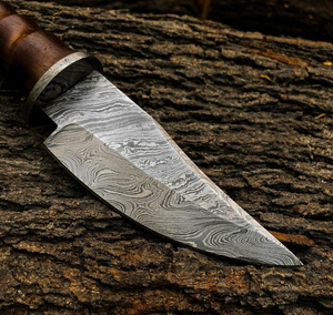 Drop Point Hunting Knife Damascus Steel Blade Wood Handle 0.6mm Thickness Bevel Edge DIY Grade - Product Image 4