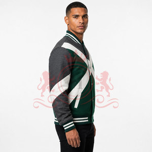 Best Selling Green <b>White</b> Cross Panel Letterman <b>Jacket</b> Soft Fabric Ribbed Cuffs Modern Street Style Everyday Comfort - Product Image 3