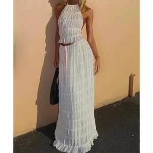 Conjunto Maxi de Dos Piezas Estilo Boho Chic, Color Blanco, Cintura Natural, 100% Algodón Ecológico, Largo hasta el Suelo - Product Image 5