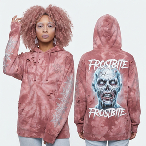 Hoodie sans manches rose tie-dye pour femme, motif squelette de flamant rose, motif tropical effrayant, effet vieilli, bords bruts, vente en gros - Product Image 5