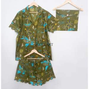 ชุดนอนผ้าฝ้ายลายดอกไม้สำหรับผู้หญิง 100% เสื้อเชิ้ตชุดนอนผ้าลินินแขนสั้น ชุดนอนนุ่มสบายสำหรับฤดูร้อนและฤดูใบไม้ผลิ - Product Image 5