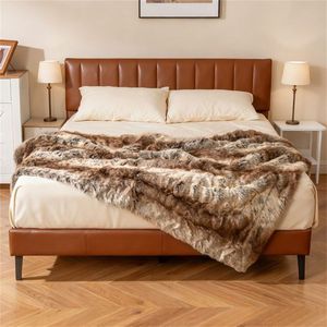 Plaid en fausse fourrure de raton laveur doux, double face, doublé micro-mink, 760 GSM, couleur café, 60x80 pouces, en polaire corail - Product Image 5