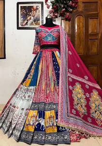 Lehenga Choli Étnico para Mujer, Dupatta Estampada de Seda, Vestido Tradicional Gujarati para Bodas, Fiestas y Navratri - Product Image 5