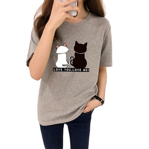 O-cou décontracté femmes coton peigné sérigraphié t-shirt Vintage à manches courtes maillot solide personnaliser mode t-shirt pour dames - Product Image 6