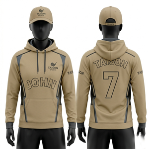 Sudadera con Capucha para Hombre, para Cricket, de Poliéster y Forro Polar, 320 GSM, Color Beige con Panel Dorado, Ropa Deportiva, Personalizable con Nombre y Número, Impresión por Sublimación - Product Image 2
