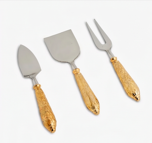 Stainless Steel <b>Cheese</b> And Butter <b>Knives</b> <b>Set</b> With Brass Handle Dishwasher Safe Perfect For Elegant Tabletop Use And Dining Use - Product Image 1