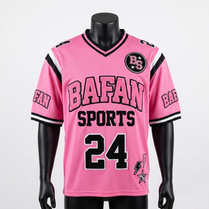 Maillot de football premium 180, maille respirante en polyester, design à panneaux rose, noir et blanc, logo personnalisé, maillot de football pour homme - Product Image 3