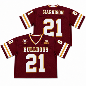 Camiseta Deportiva Varsity Maroon de Fútbol Americano, Estilo Boxy, Bordada, Personalizada con Nombre y Número del Jugador, Malla Transpirable, Cuello en V, Tela Twill - Product Image 1