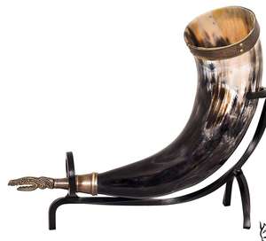 Support de corne à boire de qualité supérieure avec corne de Viking authentique en laiton, fabriquée à la main, pour bière et vin, tasse en corne naturelle d'Inde - Product Image 4