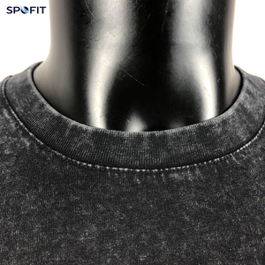 wholesale Acid Wash Oversized Plain Cotton <b>T</b>-<b>Shirt</b> Short Sleeve O-Neck Casual Solid Black Jersey Knit Fit - Product Image 6