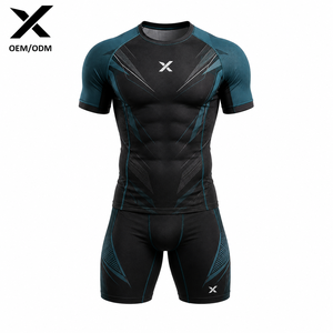 Combinaison de compression de rugby X Sports City pour homme, sans manches, noir et vert sarcelle, respirante, à séchage rapide, ajustée, 100% polyester - Product Image 1