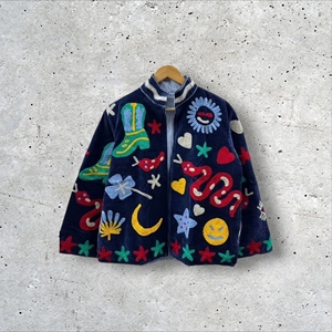 Pink Suzani Embroidered Knitted Velvet Quilted Reversible Bomber <b>Jacket</b> Vintage <b>Hippie</b> Style Autumn Winter Breathable 100% Nylon - Product Image 4