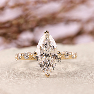 Anillo de Compromiso y Boda Minimalista para Mujer Vivian Marquise, Oro de 10K, 14K, 18K, Diamante Cultivado en Laboratorio de 1-5CT, Color D, VS1, Certificado IGI - Product Image 1