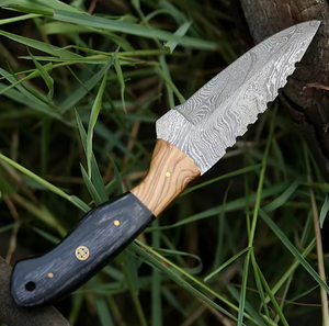 Couteau de chasse OEM en acier Damas de haute qualité, personnalisable, à pointe tombante, droit, multifonctionnel pour usage extérieur, vente en gros - Product Image 4