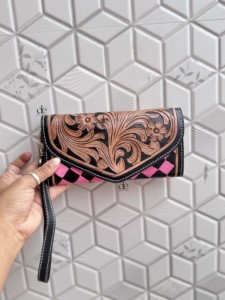 กระเป๋าคลัทช์หนังแท้ทำมือ ลายตารางเก๋ไก๋ คุณภาพสูง ใช้งานได้หลากหลาย กระเป๋าสตางค์หนังแท้สำหรับผู้หญิง - Product Image 5