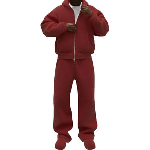 New Boxy Fit <b>Hoodie</b> Men Drop Shoulder Zipper Tracksuits With Baggy Sweatpants 100% Cotton Thick Fleece Soft Fabric Best Quality - Product Image 3