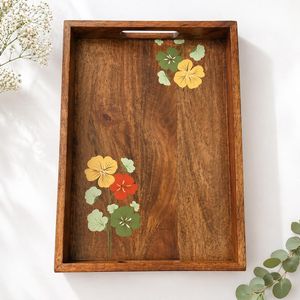 Hand Painted Wooden Serving Tray Floral Wood Breakfast Tea Tray <b>Rustic</b> <b>Home</b> <b>Decor</b> - Product Image 2
