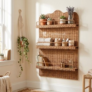 Organizador de Pared Simple de Primera Calidad, Estante de Pared Multifuncional de Dos Niveles de Ratán Sostenible de Lujo, Estante de Almacenamiento para Especias de Cocina - Product Image 5