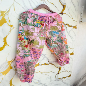 Colorful Floral Patchwork Cotton <b>Harem</b> Trousers with Loose Relaxed Fit Breathable Fabric for <b>Yoga</b> Practice Bohemian Festival - Product Image 1
