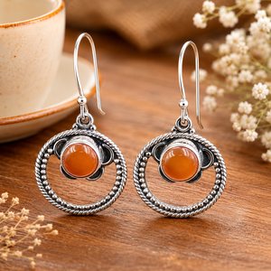 Natural Carnelian Gemstone <b>Dangle</b> <b>Earrings</b> 925 Sterling Silver Rose <b>Gold</b> Yellow <b>Gold</b> Plated Handmade Boho Hoop <b>Earrings</b> Women - Product Image 4