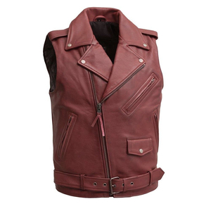 Men's <b>Red</b> Leather Moto Vest With Zipper <b>Belt</b> And Pockets Autumn Winter Outerwear Latest Fashion Customized Genuinely Handcrafted - Product Image 1