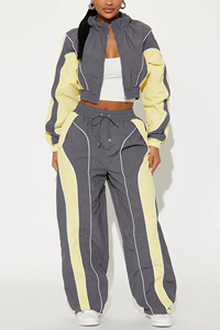 Nouvelle arrivée : veste coupe-vent imperméable personnalisée pour femme, avec surpiqûres contrastées, pantalon coupe-vent, ensemble en nylon pour femme - Product Image 4