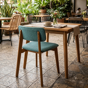 Teak Wood Dining Chair Rika Style Scandinavian Premium Quality Foam <b>Cushion</b> Upholstered Seat <b>Back</b> Hotel Restaurant - Product Image 6