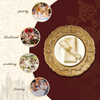 Assiette de présentation vintage dorée ronde décorative, assiette de table festonnée florale pour mariage et réception