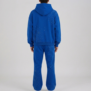 Custom Logo <b>Men</b> <b>Flared</b> Rhinestone Tracksuits With Your Logo And Design Full Sleeve Streetwear Rhinestone Hoodie And Trouser Set - Product Image 2