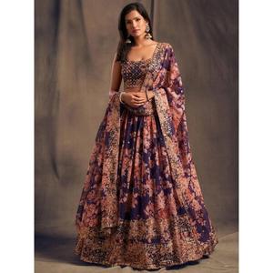Organza Lehenga Choli pour femmes imprimé floral violet pour les festivals - Product Image 5
