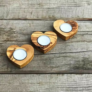 Portavelas Decorativo de Madera de Olivo en Forma de Corazón, Hecho a Mano, de Lujo, para Mayoristas - Product Image 1