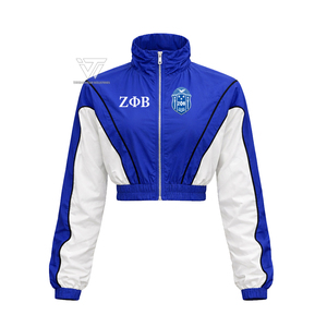 Wholesale Greek Zeta Phi Beta ZPB Embroidered Colorblock Windbreaker Crop <b>Jacket</b> Greek Paraphernalia - Product Image 1