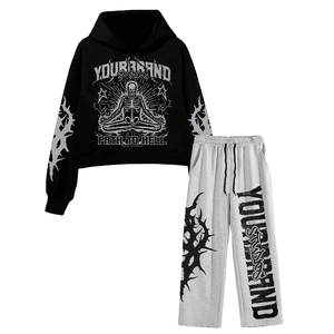 Ensemble sweat-shirt et pantalon de survêtement DTG avec logo personnalisé, coupe oversize, deux pièces, unisexe, collection streetwear tendance - Product Image 2
