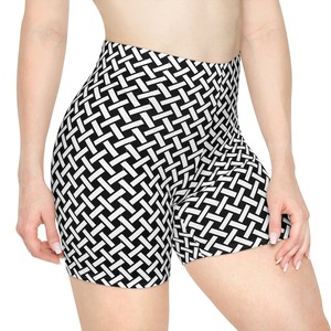 Shorts de Mujer con Estampado Geométrico Blanco y Negro, Cintura Media, Cierre Elástico, Estilo Casual Tejido, Corte Regular - Product Image 2