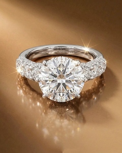 Lab Grown Engagement <b>Ring</b> Round Brilliant Diamond Band <b>Resizable</b> 18k White Gold Wedding Anniversary Jewelry for Women - Product Image 1