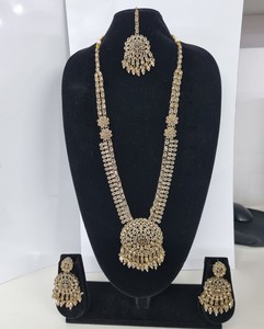 Luxurious Ethnic Sun Mandala Pendant Rani Haar Antique Gold Plated Zircon Long Necklaces <b>Beads</b> 3-Piece Floral Bridal <b>Sets</b> - Product Image 3