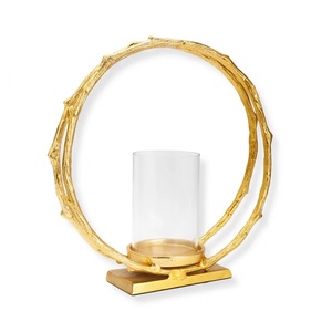 Nordic Style Nickel Finish Circular Vine Candle Holder <b>Glass</b> Cylinder Hurricane Votive Stand Luxury for Living Room <b>Dining</b> <b>Table</b> - Product Image 2