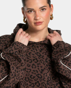 Conjunto Deportivo de 2 Piezas para Mujer, con Capucha, Estampado de Leopardo Marrón, Informal, de Felpa 100% Algodón de Primera Calidad, Transpirable y Ecológico - Product Image 4