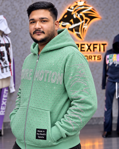 Sweat à capuche zippé personnalisé pour homme, motif menthe et strass, style streetwear, en molleton oversize, entièrement zippé, avec étiquette personnalisée, vêtement d'hiver - Product Image 3
