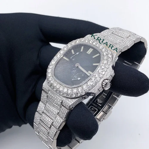 Montre analogique haut de gamme en acier inoxydable argenté avec verre, diamants Moissanite, mouvement automatique, luxe, pour tenue formelle ou décontractée, en promotion - Product Image 2
