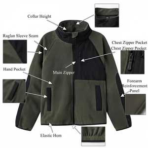 Chaqueta Varsity Unisex Verde Oliva con Bloques de Color Negro en la Parte Delantera, Cuello Redondo, Cierre de Cremallera, Estilo Casual, Resistente al Viento, Ropa de Calle para Invierno - Product Image 6