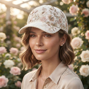 Casquette de baseball tendance pour femme en dentelle avec broderie florale, strass étincelants et sangle – Idéale pour le quotidien et les activités de plein air - Product Image 4