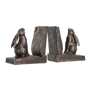 Ensemble de 2 serre-livres en métal en forme de lapin, figurines d'animaux rustiques, décoration pour salon, présentoir de table, 6x12 pouces, fait à la main - Product Image 3