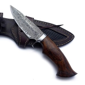 Cuchillos Skinner de Acero de Damasco Personalizados de Alta Calidad con Funda de Cuero Premium, Cuchillo Skinner de Hoja Fija, Soporte OEM - Product Image 1