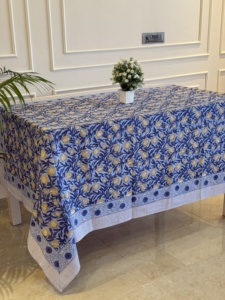 ผ้าปูโต๊ะผ้าฝ้าย 100% พิมพ์ลายดอกไม้ทำมือ สไตล์อินเดียคลาสสิก สำหรับตกแต่งบ้าน งานเลี้ยงค็อกเทล และงานแต่งงาน - Product Image 2