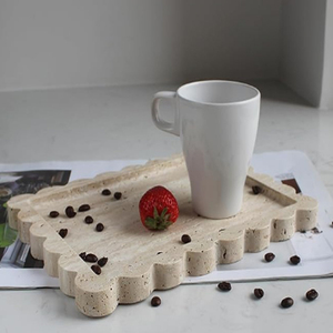 Natural Luxury Scalloped Travertine Tray 10.8x8 Rectangle Vanity Tray for Bathroom Kitchen Counter Decorative Travertine Trays - Product Image 2