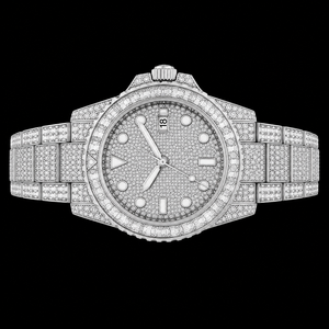 นาฬิกาข้อมือผู้ชายหรูหรา หน้าปัดแสดงวันที่ ประดับเพชรแบบ Iced Out ขอบหน้าปัดทรงบาแกตต์ ฝังเพชรเต็มเรือน ตัวเรือนสแตนเลสสตีล ระบบควอตซ์ แฟชั่น - Product Image 3