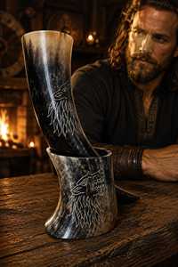 Custom Made Handmade Eco-Friendly Buffalo Horn Engraved Drinking Horns for Viking Supplies Store and Resale - Product Image 3