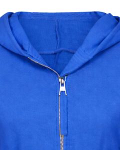 Sudadera con capucha corta azul real para mujer, personalizada por el fabricante, con cremallera, corte ajustado, manga larga, estilo casual urbano, de algodón y forro polar. - Product Image 5
